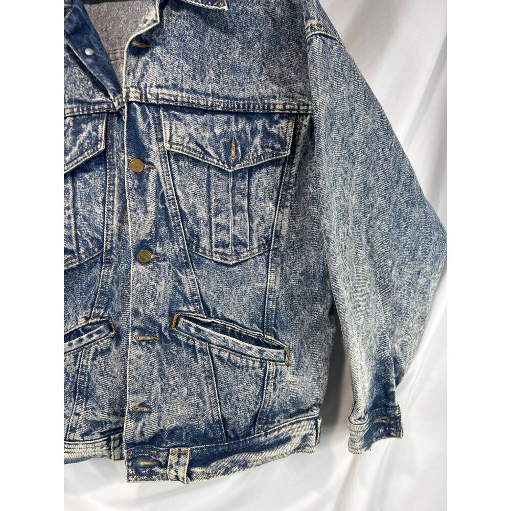 Palmettos Womens Acid Washed Blue Trucker Denim Button Front Long Sleeve M (A-6) - Picture 3 of 7
